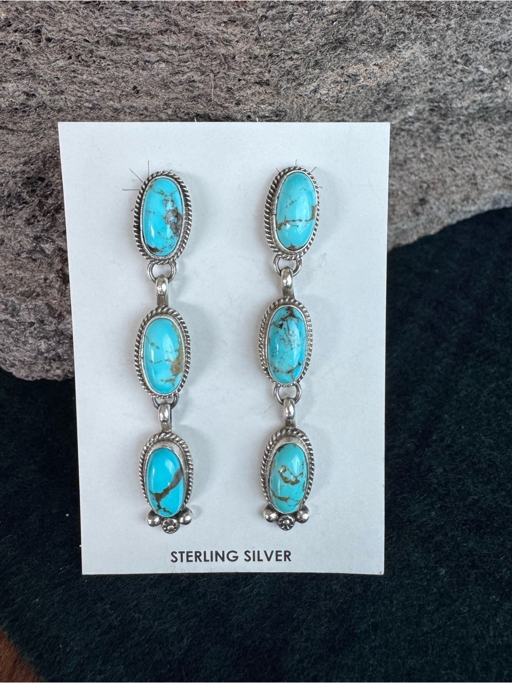 Sterling Silver Turquoise Triple Drop Earrings by Freda Martinez